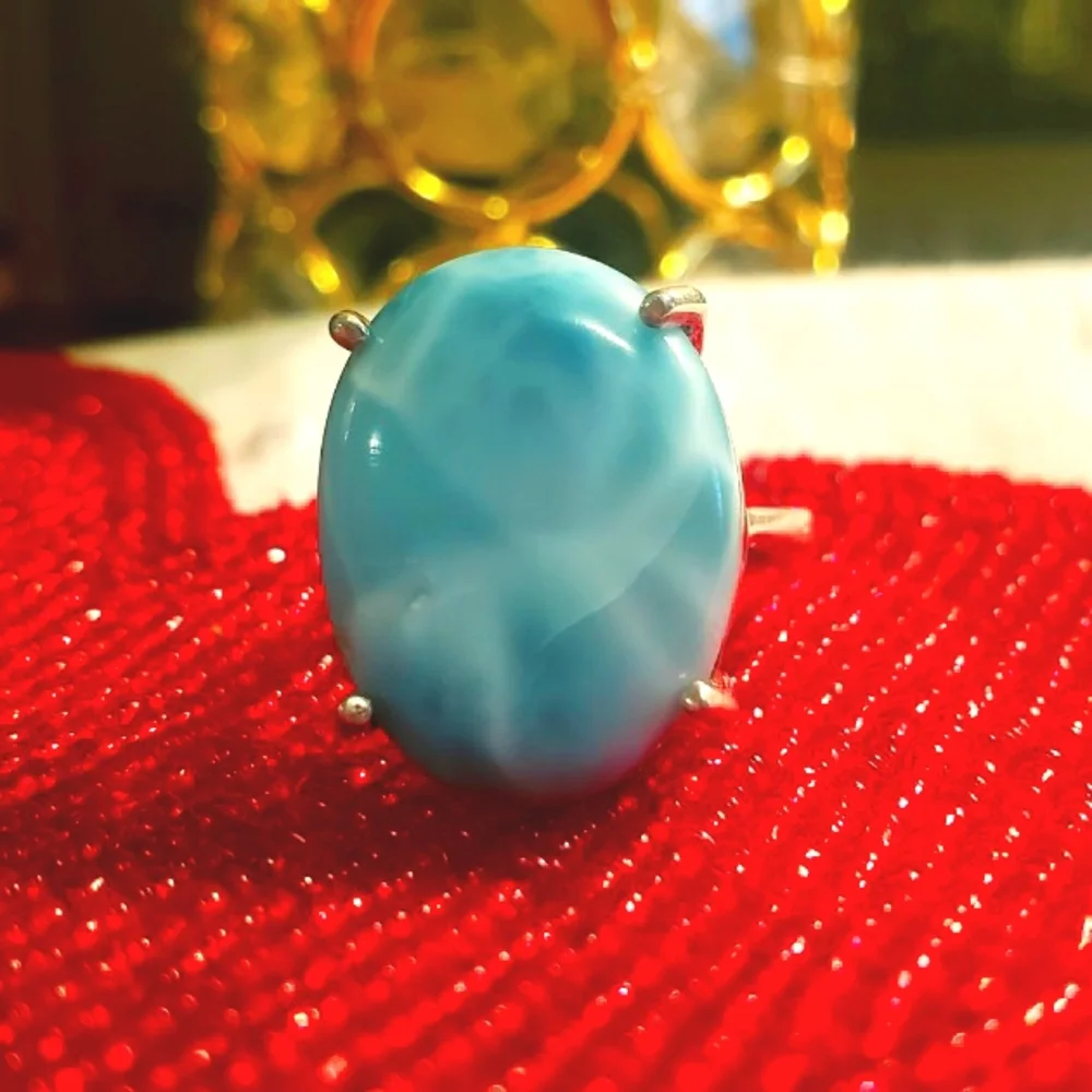 Stunning Larimar 925 Sterling Silver Scroll Ring - Picture 3 of 12